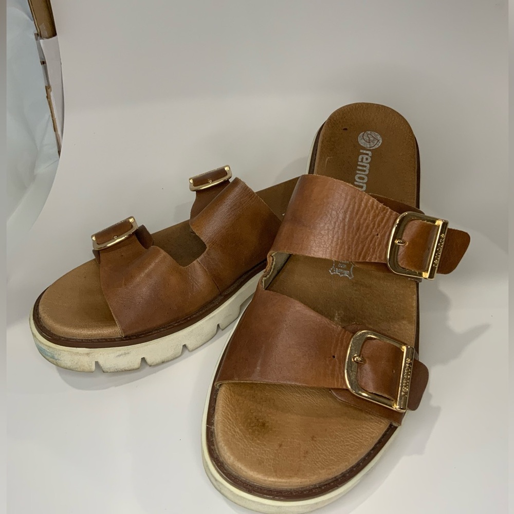 Brown Leather Slide Sandals with Buckles